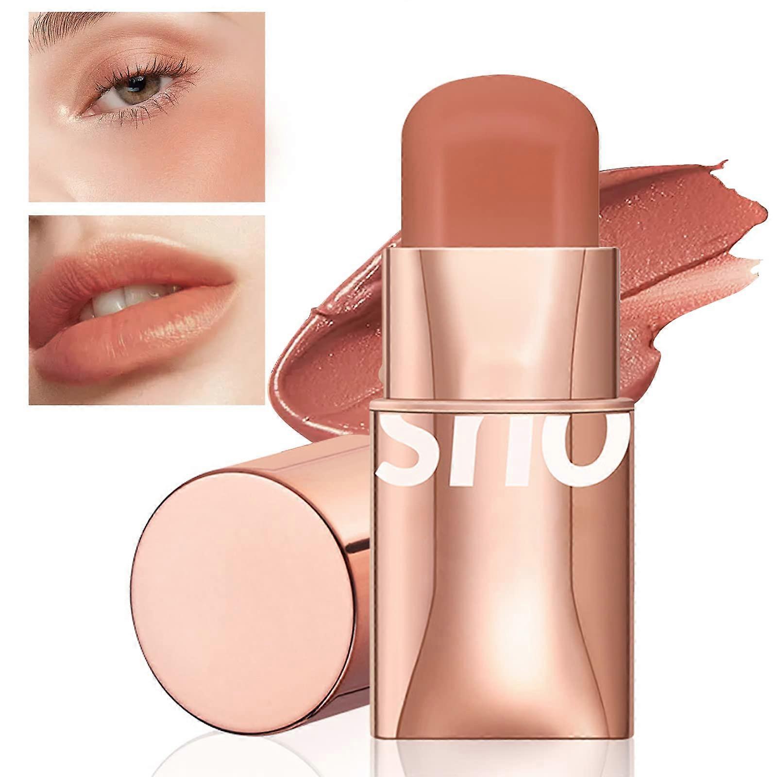 Cream Blush Stick Waterproof Matte MultiUse for Cheeks Lips Eyes LongLasting Coral Red