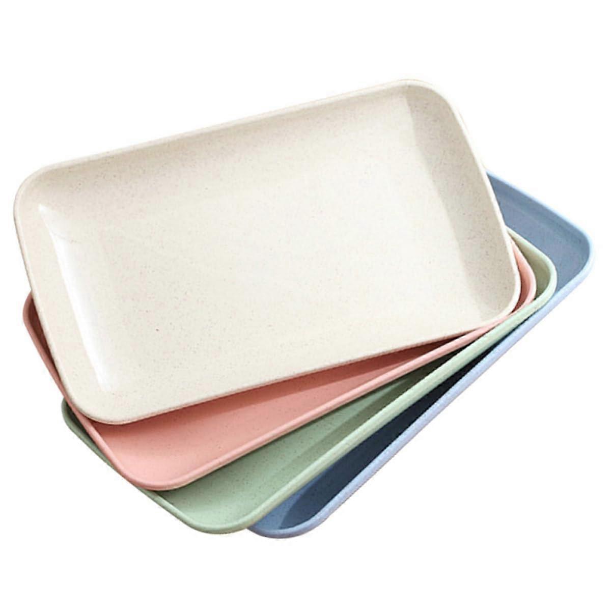 4Pcs Colored Rectangular Sushi Serving Plates Set for Snacks Fruits BBQ Cake with Smooth Surface