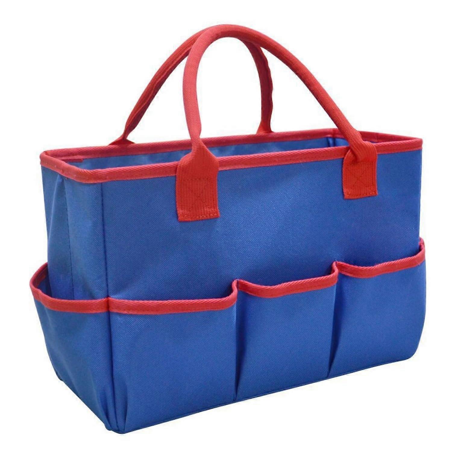Large Capacity Art Supply Tote Bag with Multiple Pockets, Foldable Craft Organizer (Blue Red)