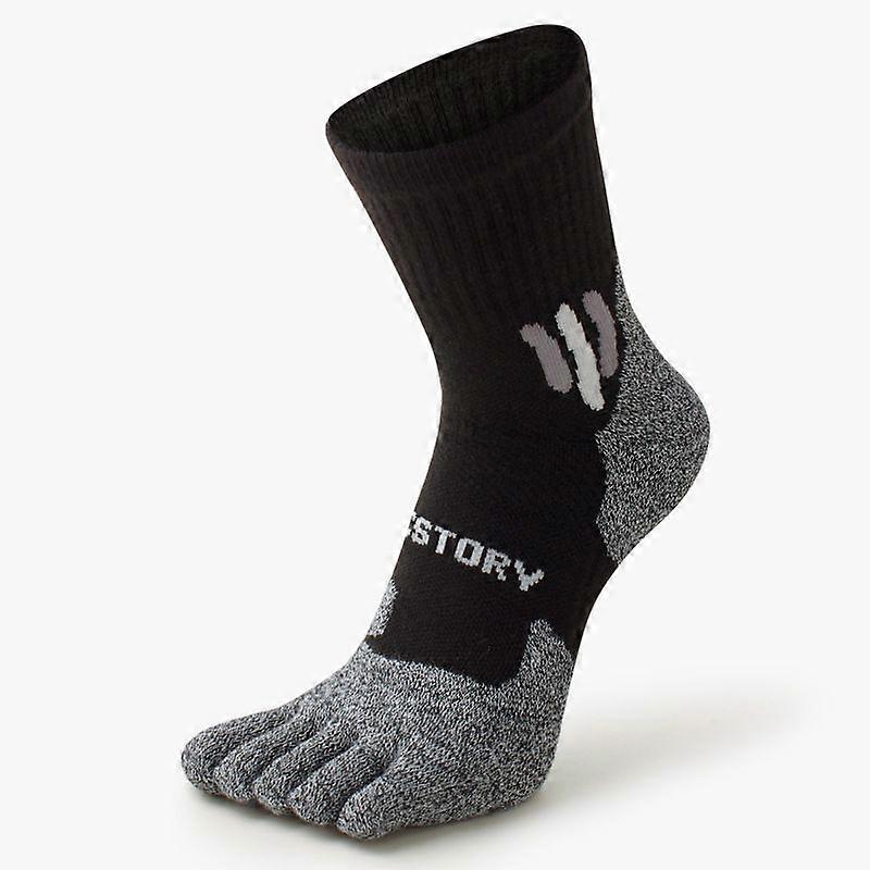 5pcs Men's Mid-Calf Thickened Toe Socks, Outdoor Athletic Running Socks