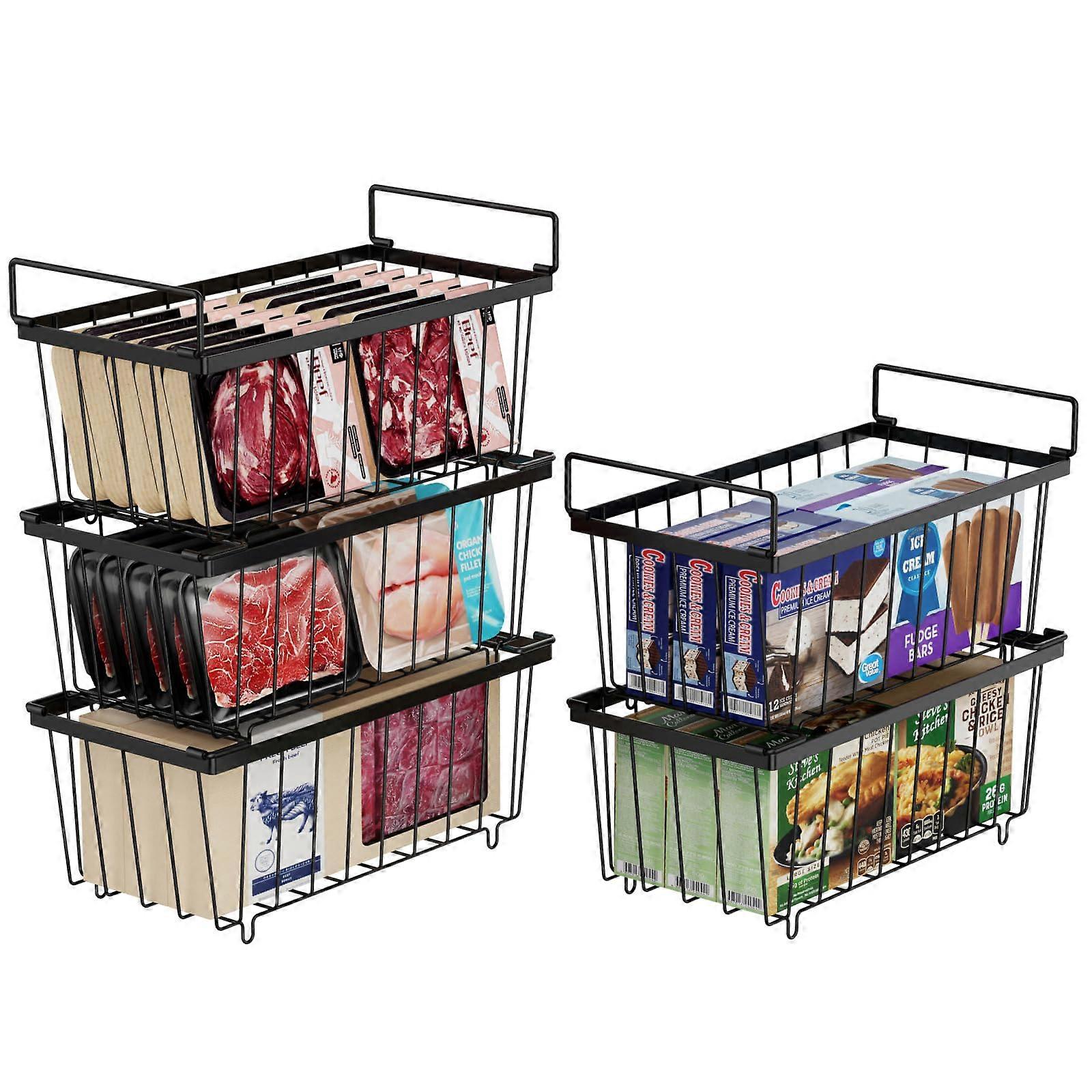 Chest Freezer Organizer Baskets 5 Pack Stackable Wire Storage Bins with Easy Lift Handles for 7 Cu Ft Freezer