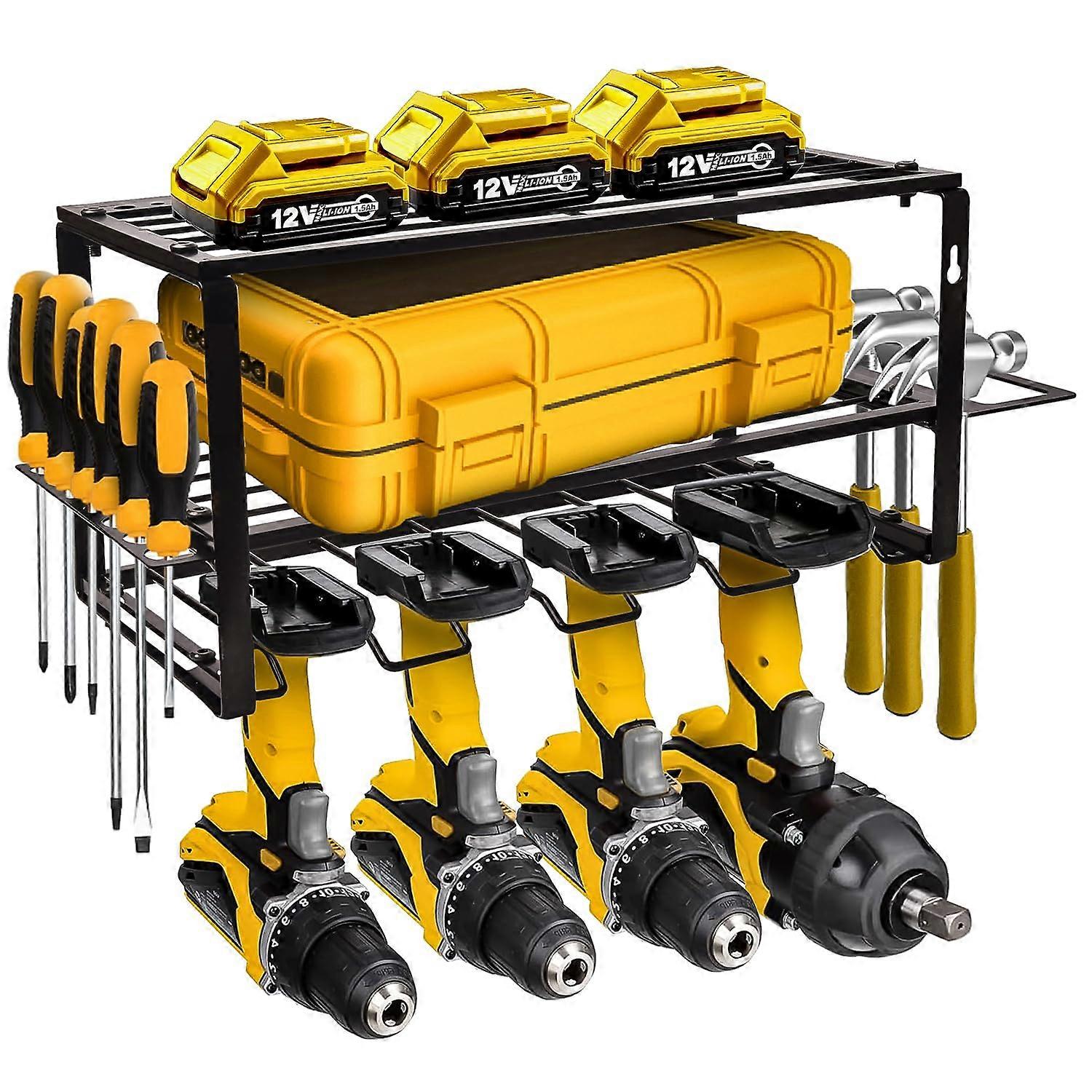 Power Tool Organizer Wall Mounted Steel 3 Layer Rack with 4 Drill Slots for Garage Workshop