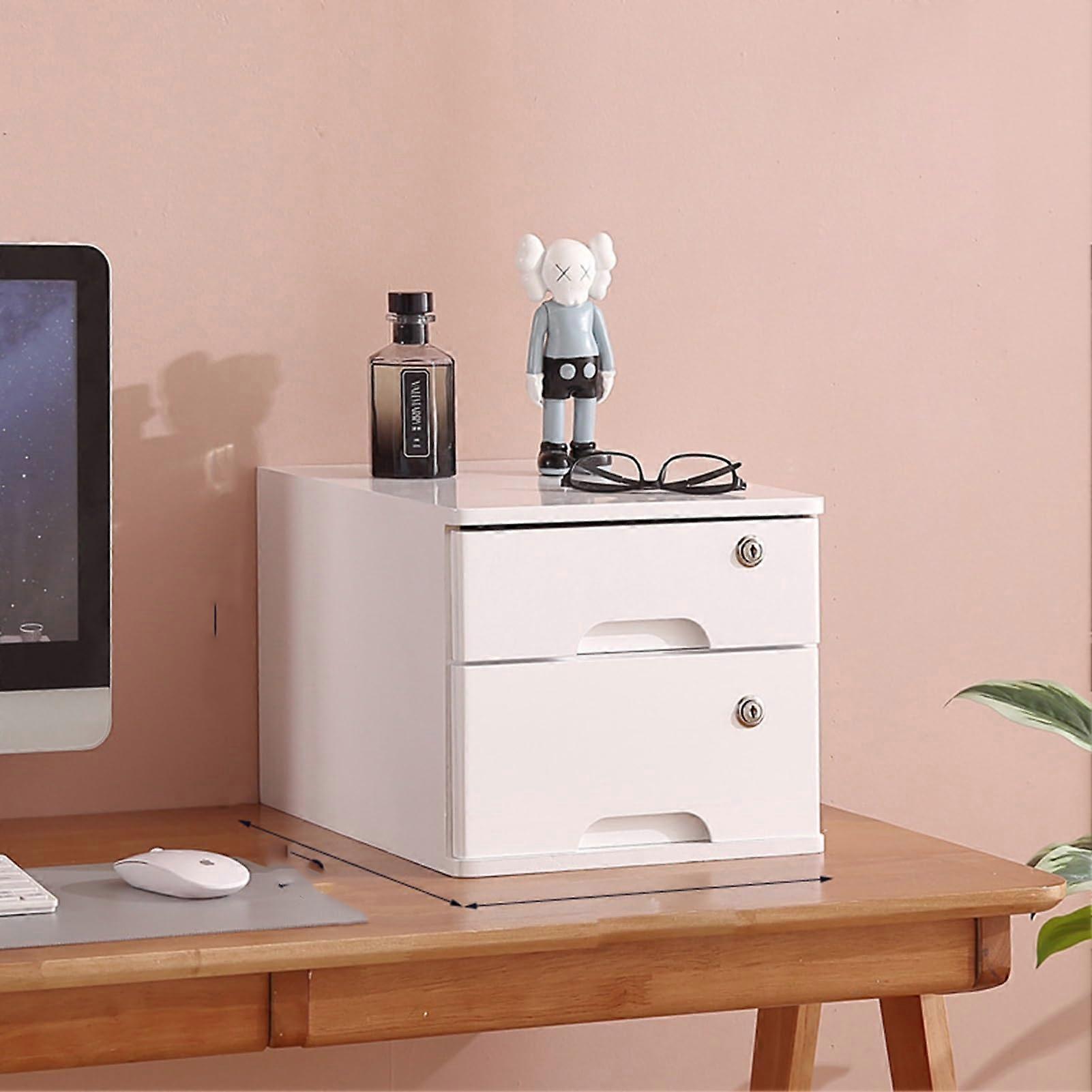 Solid Wood 2 Drawer Desktop File Cabinet with Lock for A4 Documents Office Storage