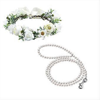 Dog Flower Collar Wedding and Leash Set Pearl for Dogs