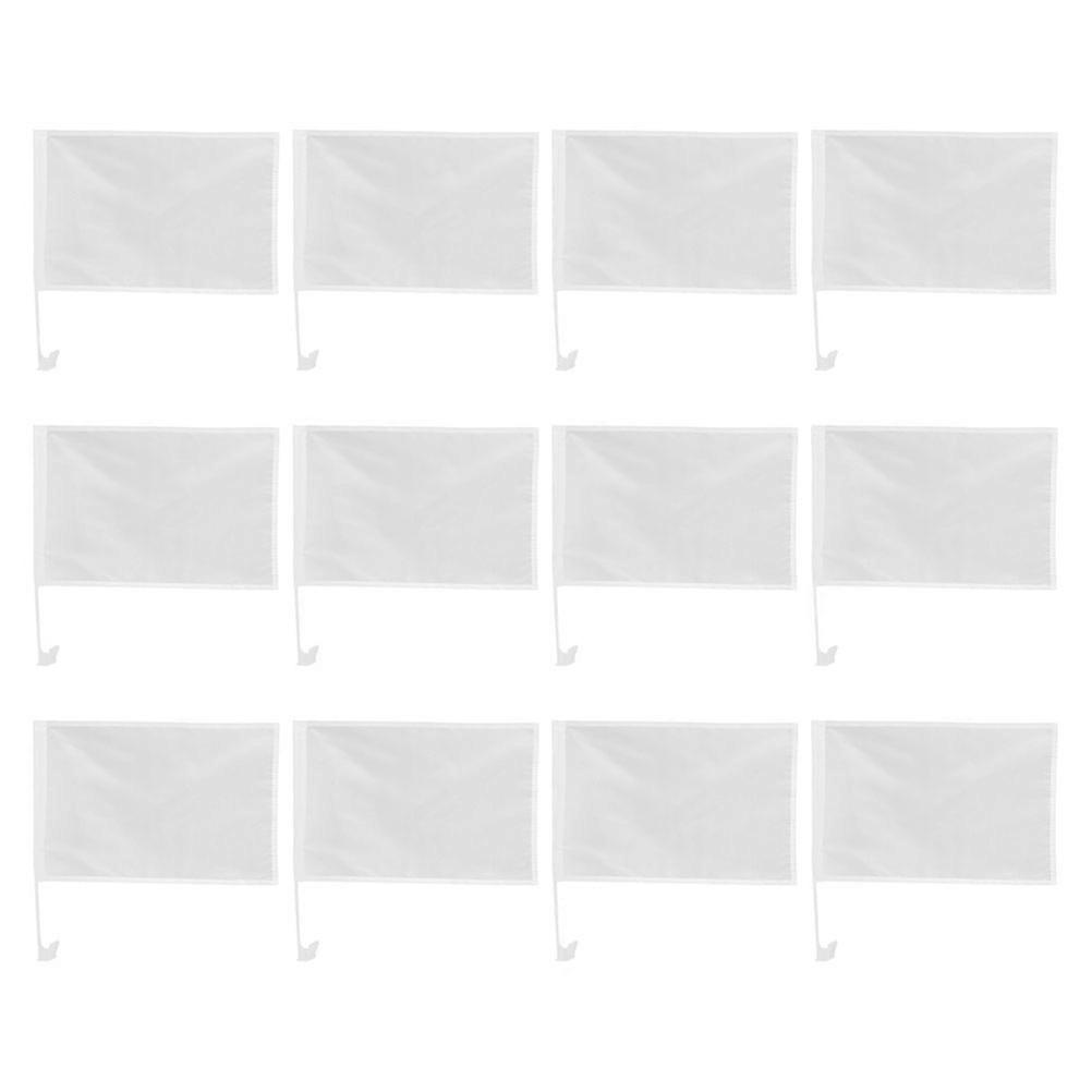 Car Window Flags Blank Handheld Flags for Decor 12Pcs White Polyester