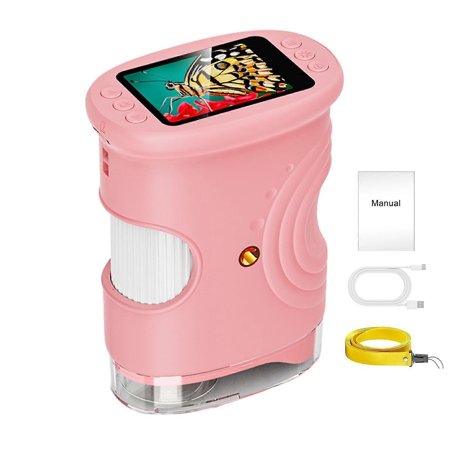 Kids Digital Microscope 1000X Mini Portable Pocket Microscope Camera with 2-Inch IPS Screen Built-in