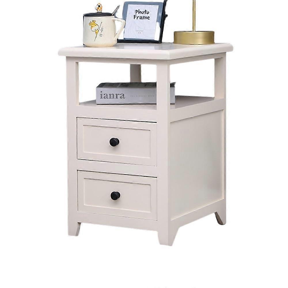 Large Beige Bedside Table with Storage, Modern Solid Wood Nightstand for Bedroom