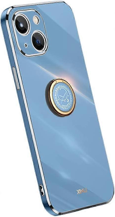 Classic Soft Phone Case Compatible with iPhone 14/13/12/11 Pro Max Plus Mini, Slim Protective Shell with Ring Bracket (Blue)
