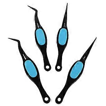 4 stuks roestvrijstalen omgekeerde pincetten met gebogen en rechte fijne punt voor nagelkunst, wimperextensions, manicure en knutselen