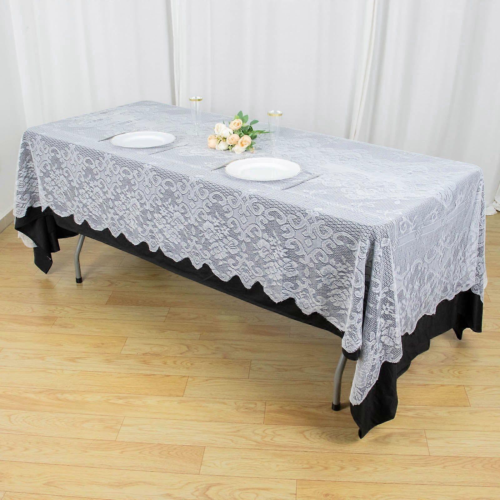 60"x108" Premium Lace White Rectangular Oblong Tablecloth