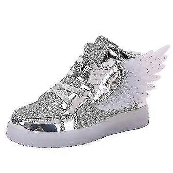 Waterproof Leather Kids Luminous Shoes Sneakers Led Light Shoes With Wing Usb Charging Casual Sports Shoes Girls Skateboard Shoe.s