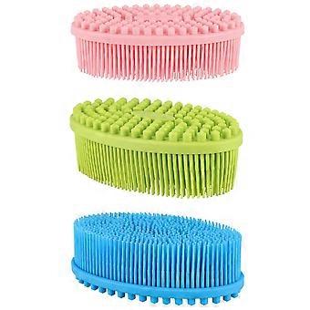 Exfoliating Silicone Body Scrubber Set - 3 Pack for Soft Skin, Wet and Dry Use, Removes Dead Skin Cells, 3 Colors (Pink, Blue, Green)