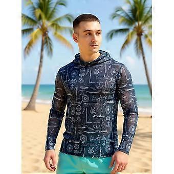 Men's Sunscreen Breathable Hoodie, Camouflage Hoodie, Beach Hoodie, Quick drying Long sleeved Fishing Swimming Sunscreen Clothes