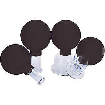 4 Pieces Glass Facial Suction Cupping Set-silicone Vacuum Suction Massage Cups Anti Cellulite Lymphatic Therapy Sets For Eyes, Face And Body (black)