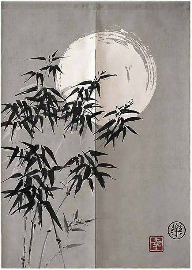 Cortina de Entrada Noren Tapeçaria (Bambu e Lua, 33,5 Polegadas x 59 Polegadas)