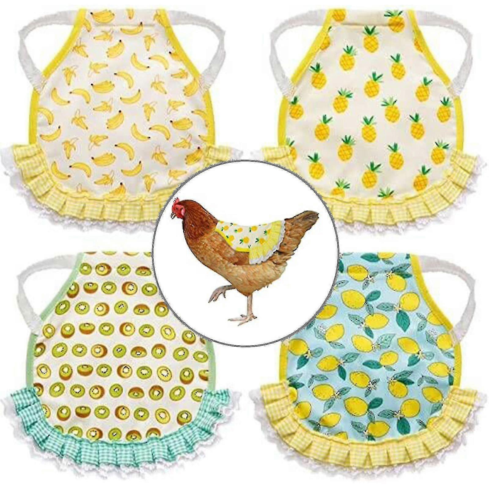 4 Pack Chicken Saddles Hens Apron Fruit Pattern Wing Back Protector With Elasticity Strap