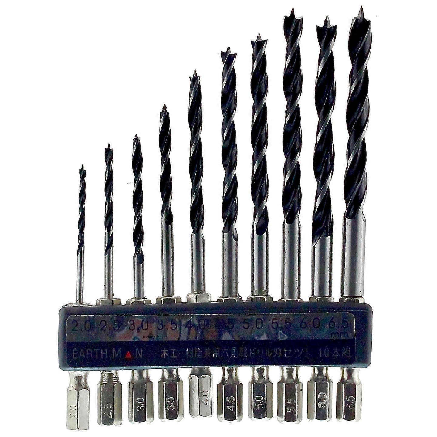 Takagi Earth Man 10-Piece 2.0~6.5 mm Hexagonal Axis Drill Bit Set