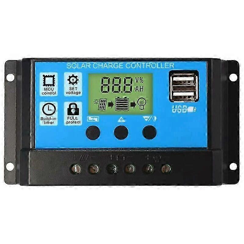 Solar Charge Controller, 12V/24V, 30A, LCD Display, Dual USB Ports