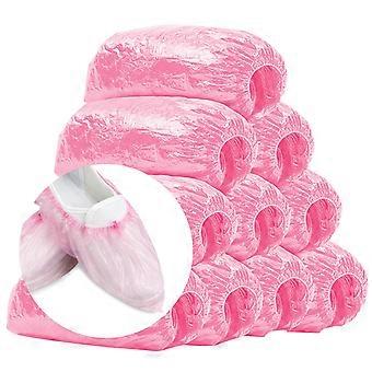 Disposable Waterproof Non Slip Shoe Covers 100 Pack Pink Plastic Boot Covers for Indoor Outdoor Use