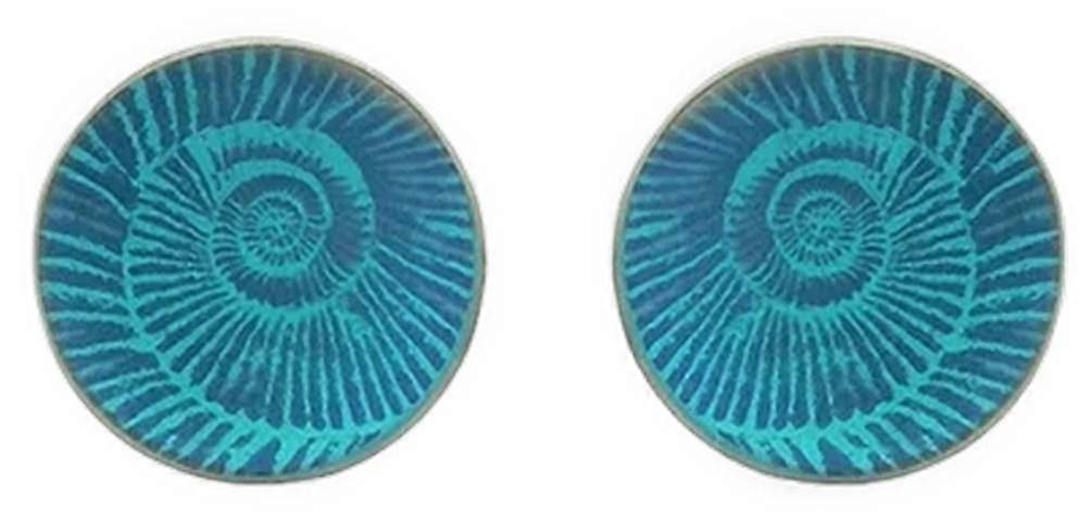Ti2 Titanium Small Ammonite Stud Earrings - Green