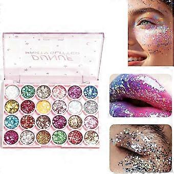 Halloween Body Glitter Gel Palette met 24 kleuren, holografische grove pailletten voor gezicht, ogen, haar en nagels, Rave Halloween zeemeermin cosplay party make-up kit