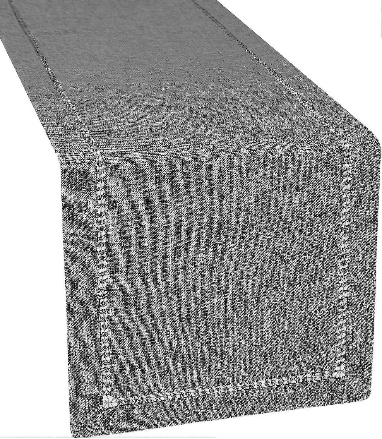 Double-hemstitched Solid Farmhouse Rustic Dark Gray Table Runner (14 x 72 inches)