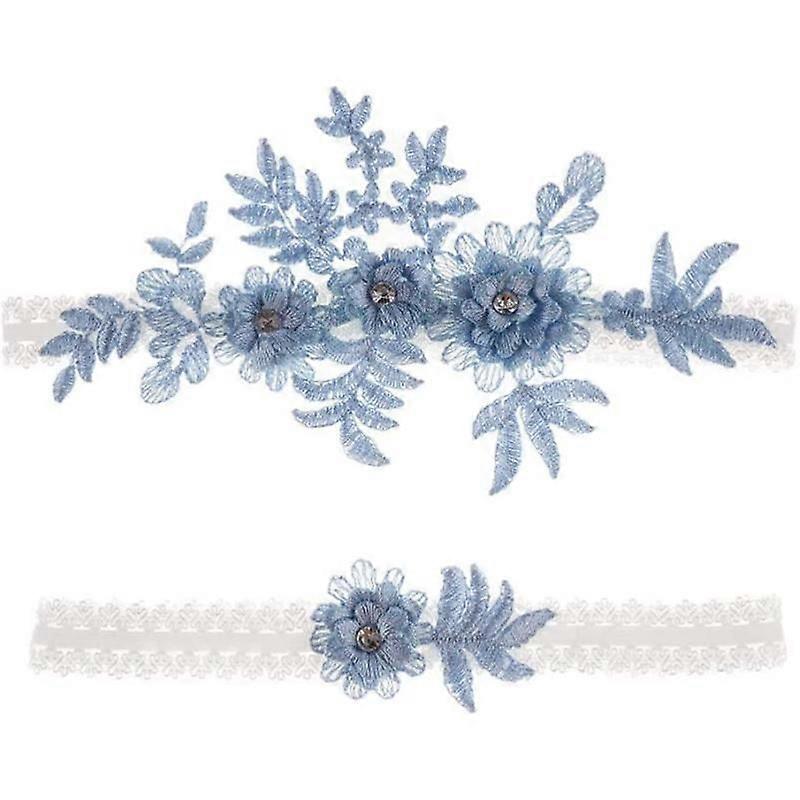 Two elastic garters with rhinestone lace