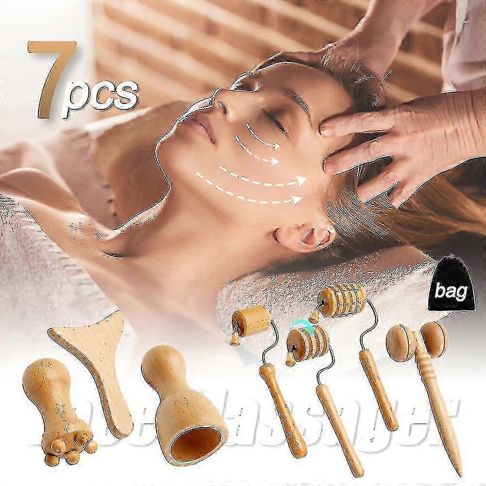 7pcs/set Maderoterapia Face Massager Set Gua Sha Scraper & Roller Kit