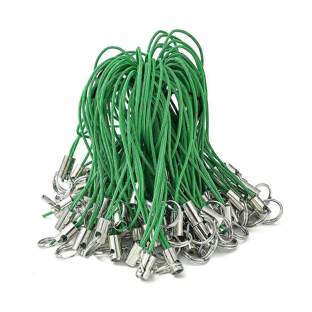 1set 100pcs Polyester Cord Mobile Straps with  Iron Ring Lime Green 5.6cm