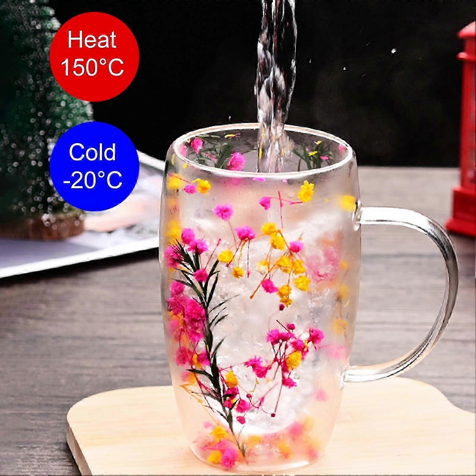 Borosilicate Glass Mug Double Wall Flower