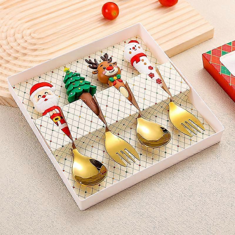 Stainless Steel Santa Fork Spoon Set