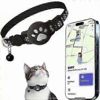 GPS Cat Tracker Collar, Reflective Waterproof with Safety Buckle, No Monthly Fee, Compatible with AirTag and Android