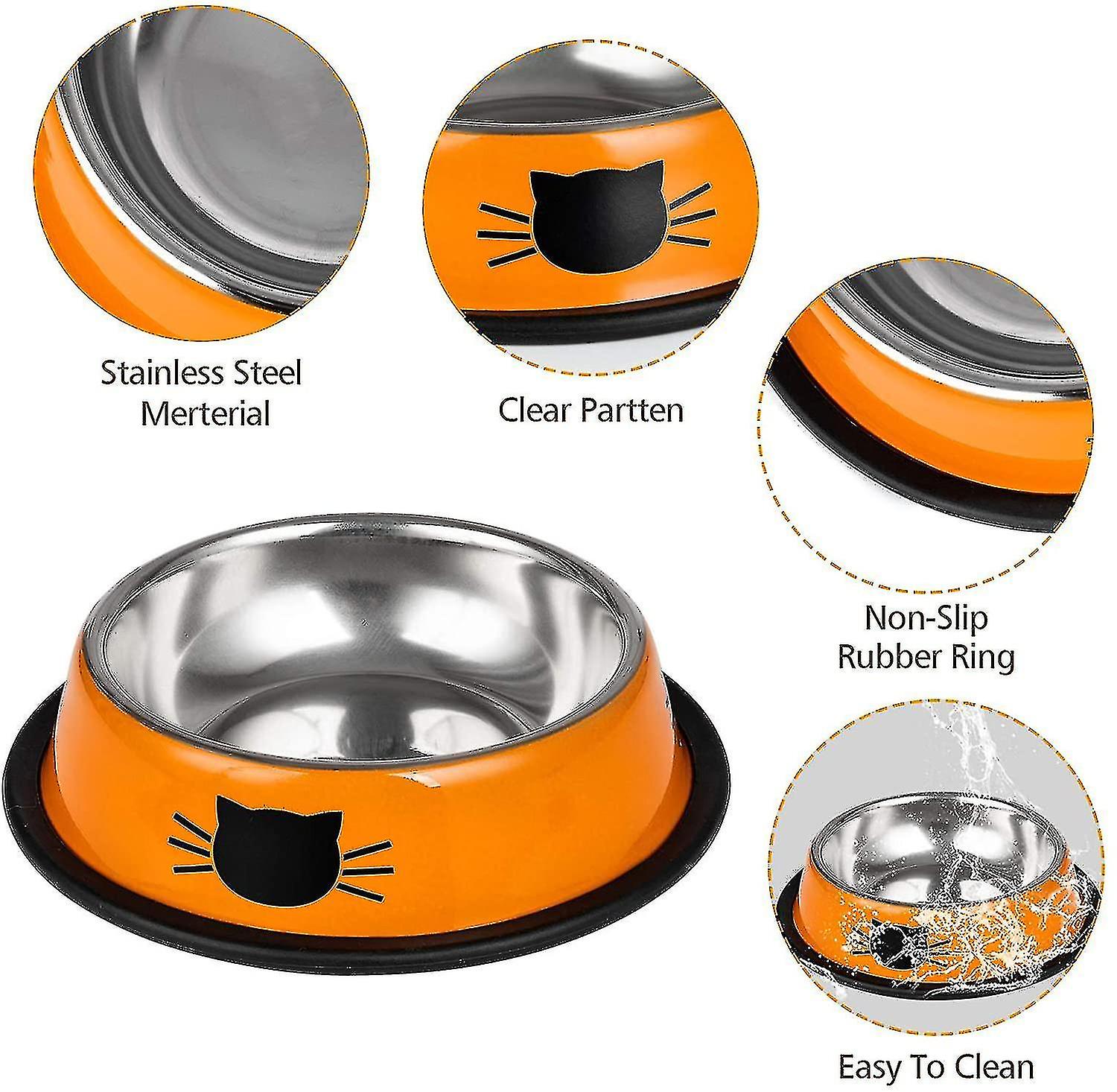 Cat Bowls Cat Bowl Set, 3 Pcs Nonslip Stainless Steel Cat Bowls, Cat
