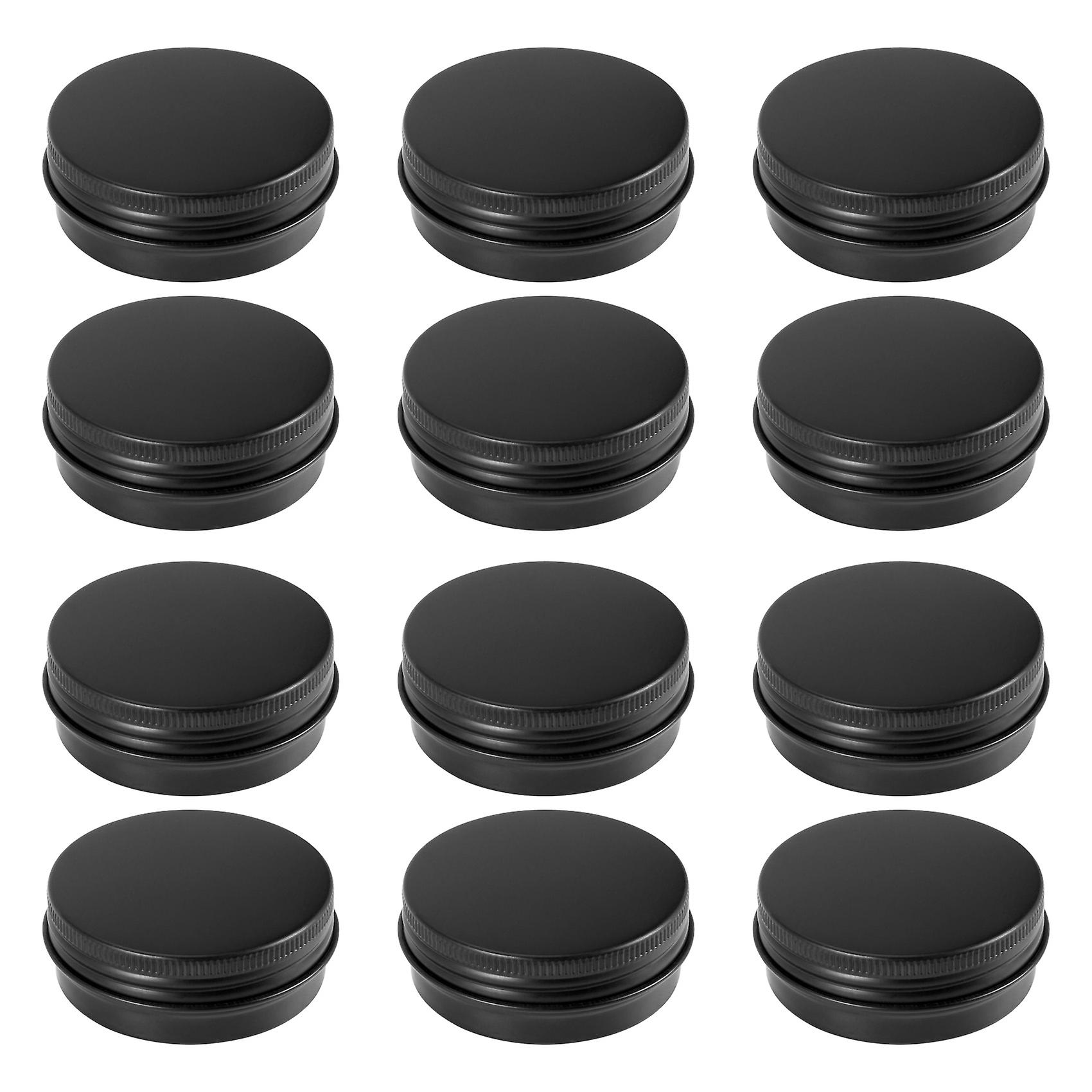 12Pcs 1Oz Black Aluminum Tin Jars Round Screw Lid Containers Empty Metal Cans For Organizing Cosmet