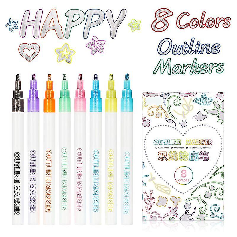 Outline Pen Set 8 Colors Double Line Outline Pens Glitter Writing Drawing Doodle Dazzle Pen For Card D