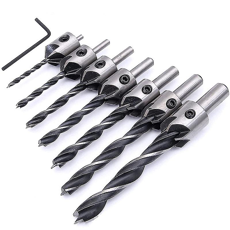 Countersink Drill Bit Set Titanium Coated Deburring Tool with Hex Wrench Rough Cut 7pcs