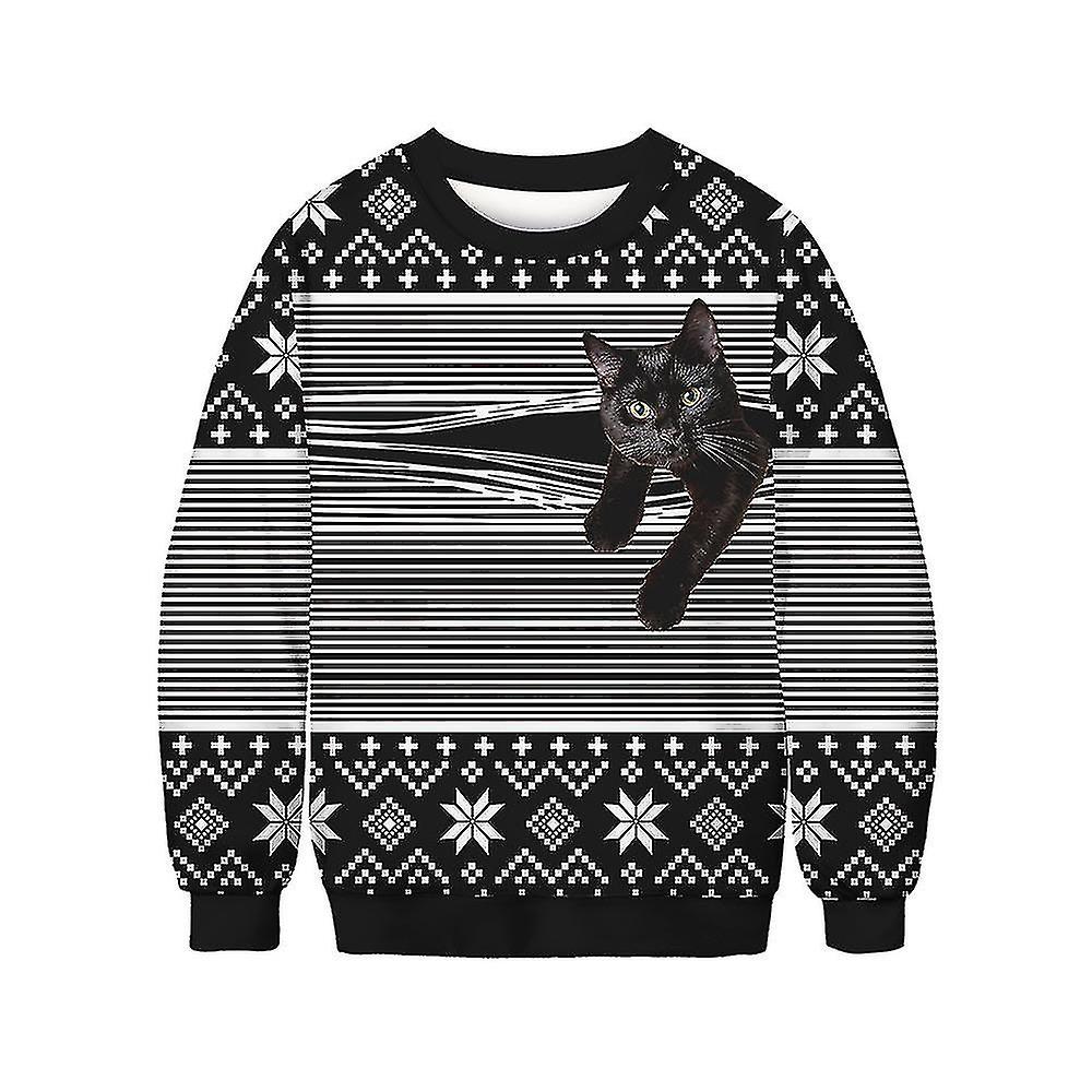 Christmas Funny 3d Cat Printing Unisex Sweatshirt Xmas Party Women