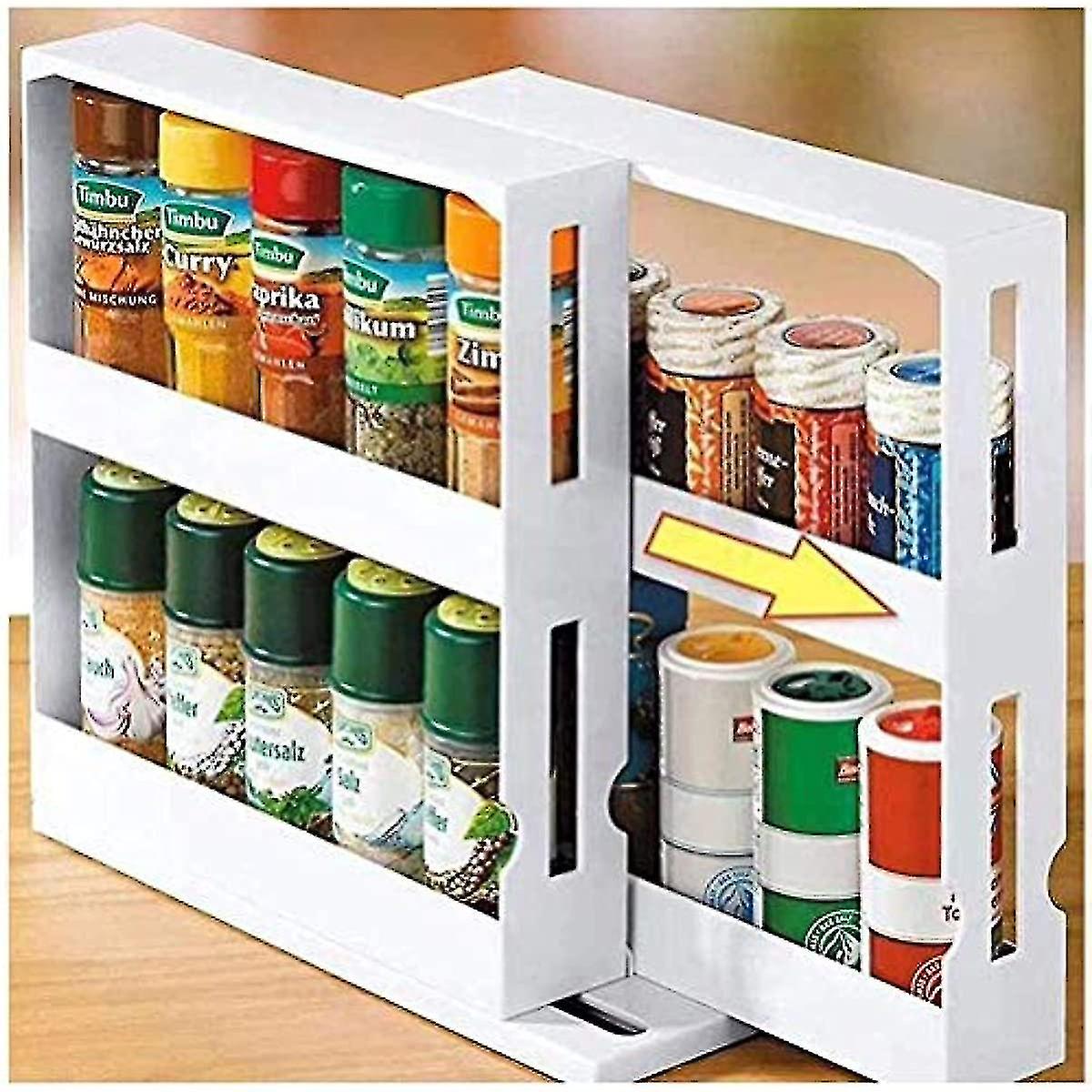 Spice Rack Seasoning Storage Holder Two 2-tiered Shelves Seasoning Spice Jar Rack Rotating Cabinet Shelf Double Kitchen
