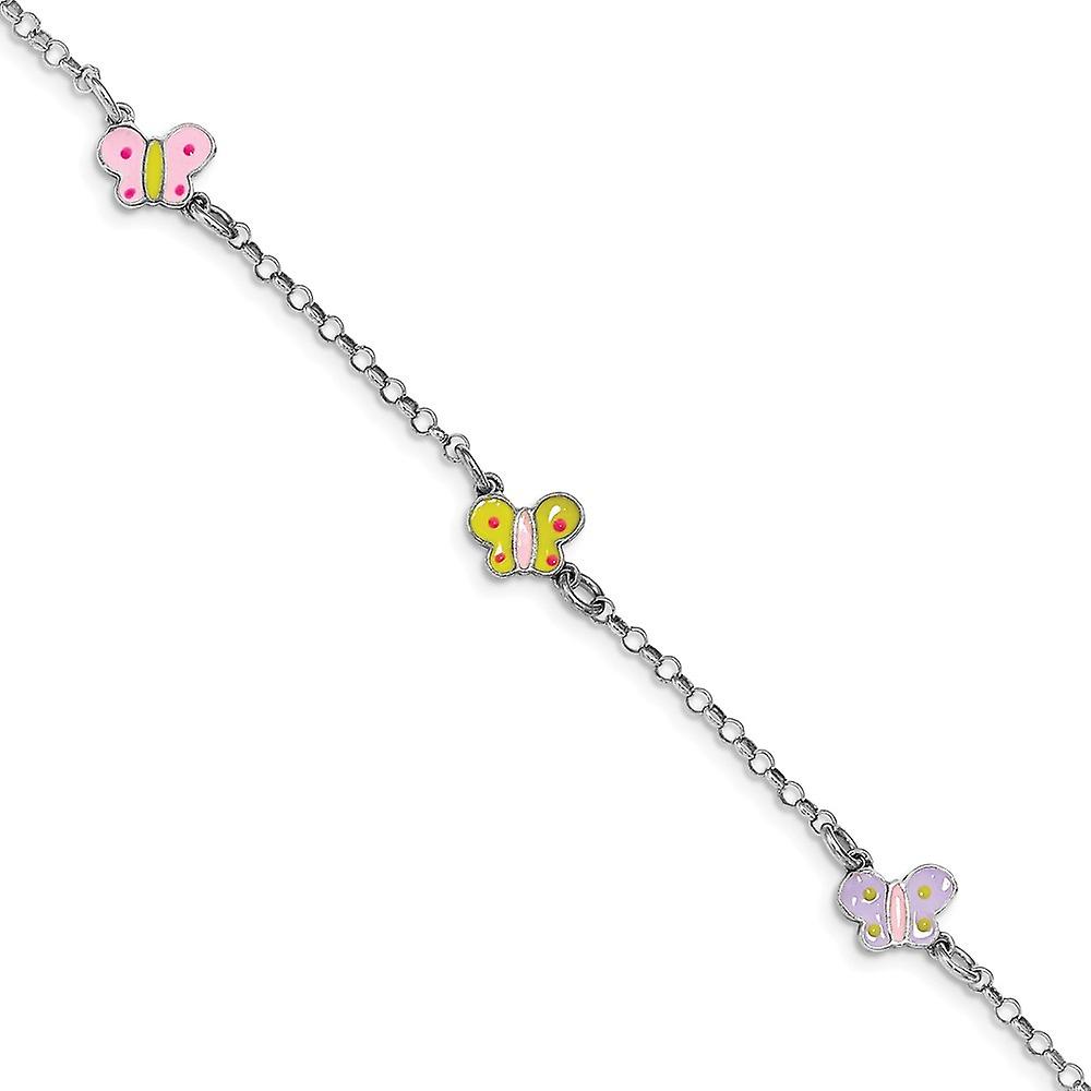 925スターリングシルバーロジウムメッキエナメル蝶天使の翼ブレスレット7インチ1.94mm幅リンクブレスレット女性用