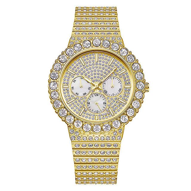 Pintime Luxury Watch For Men Diamond Ice Out Quartz Wristwatch Stainless Steel Strap Cz Dial Waterproof 3br Casuals Reloj Hombre