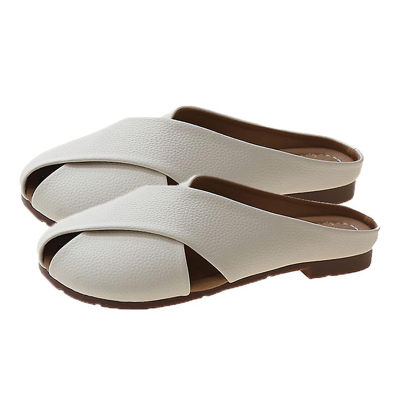 Pantofole Casual Da Donna PU Superiore Fondo Piatto Sandali Baotou All'aperto per la Primavera e l'Estate Beige 37