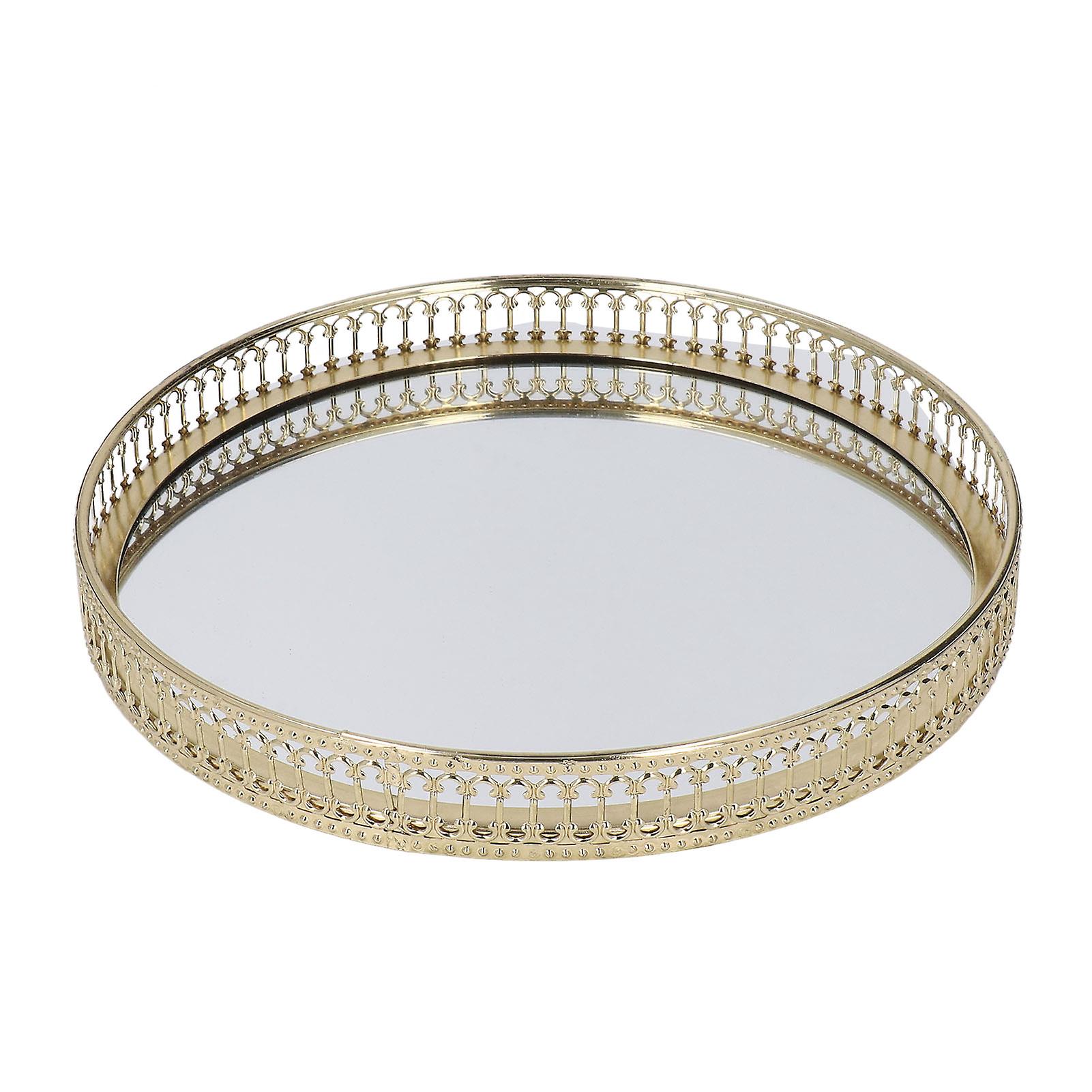 Mirror Tray, Round, Decorative Geometric Shape, Side Makeup Tray