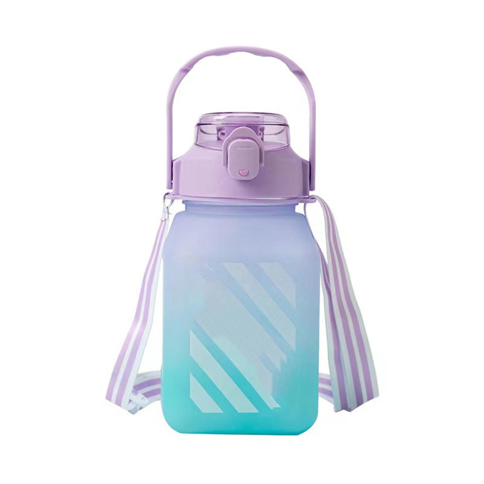 Qukaim Straw Water Bottle Portable Kettle Silicone Straw Water Bottle, 1500ML Large Capacity Gradient Purple, Loop Lock Catch, for Student Worker