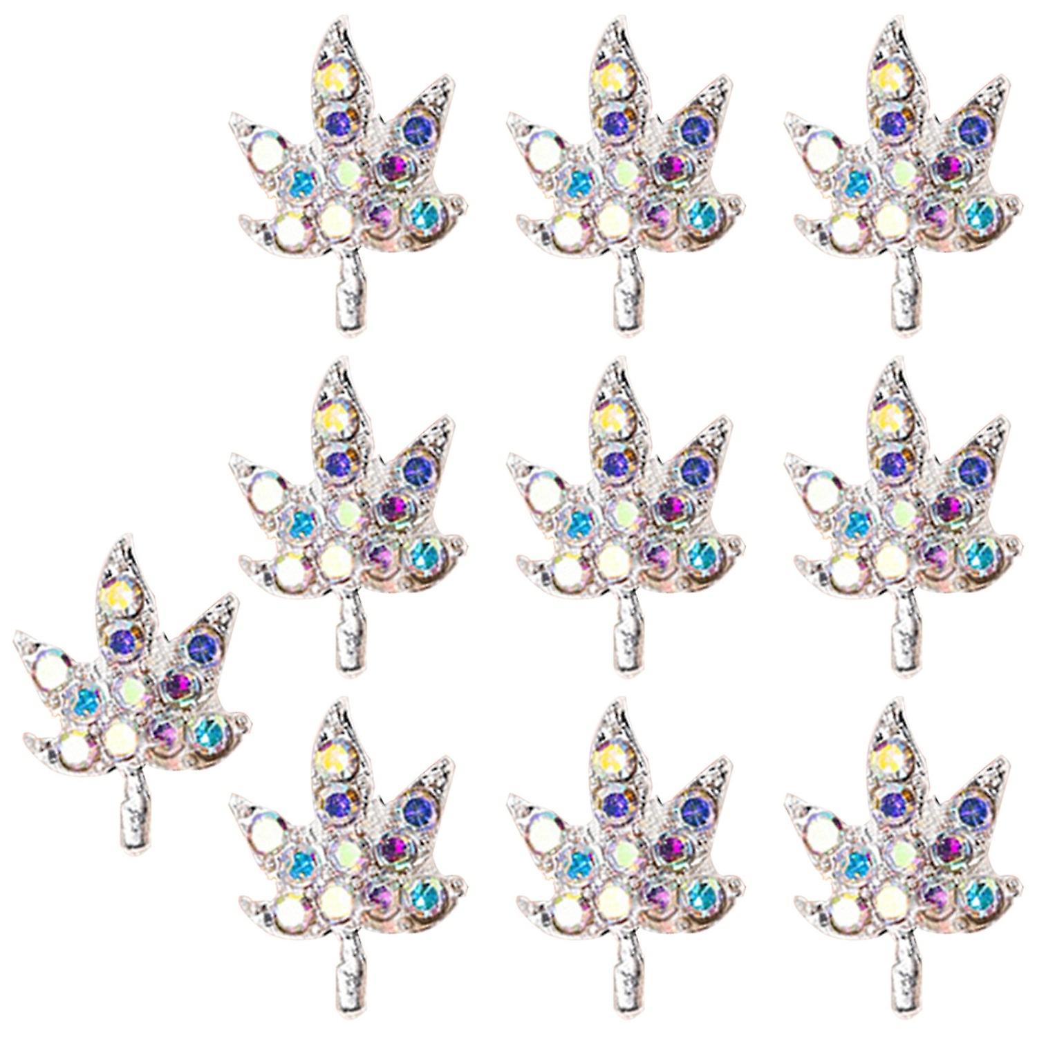 10 Pcs Nail Art Accessories Maple Leaf Shape Shiny Rhinestone 3D Reusable Stainless Lightweight Nail