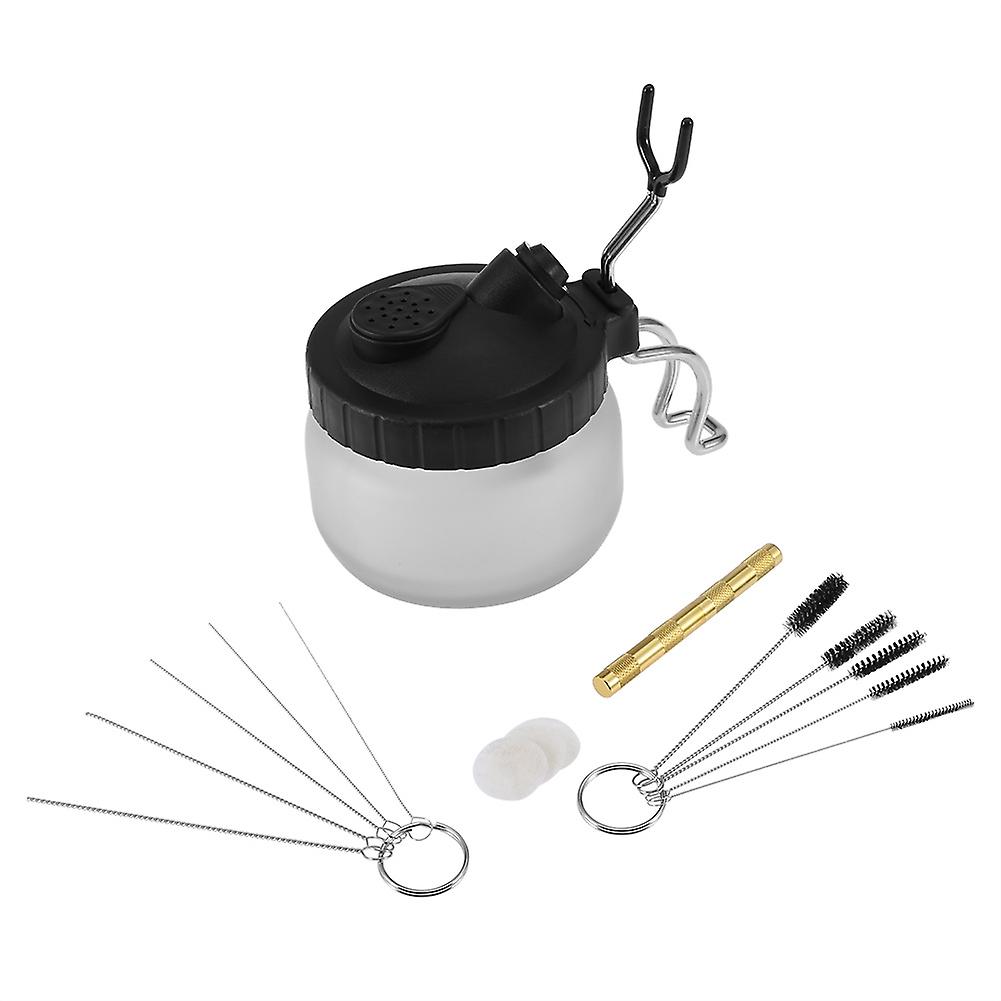 Airbrush Cleaning Pot Holder Set with Paint Jar, Brush, Needle Nozzle - Compatible with All Airbrush Models