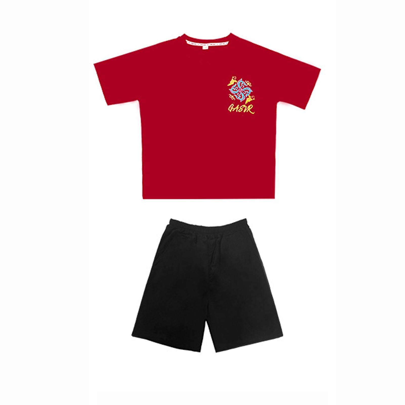 Personalized Red Short Sleeve Top with Shorts/Skirt Breathable Skin-Friendly Clothes for Outdoor Activity