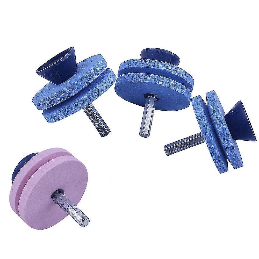 -4 Pieces Whetstone Double Layer Lawn Mower Drill Blade Sharpener With Blade Balancer For Hand Power Drill,blue*3+pink*1