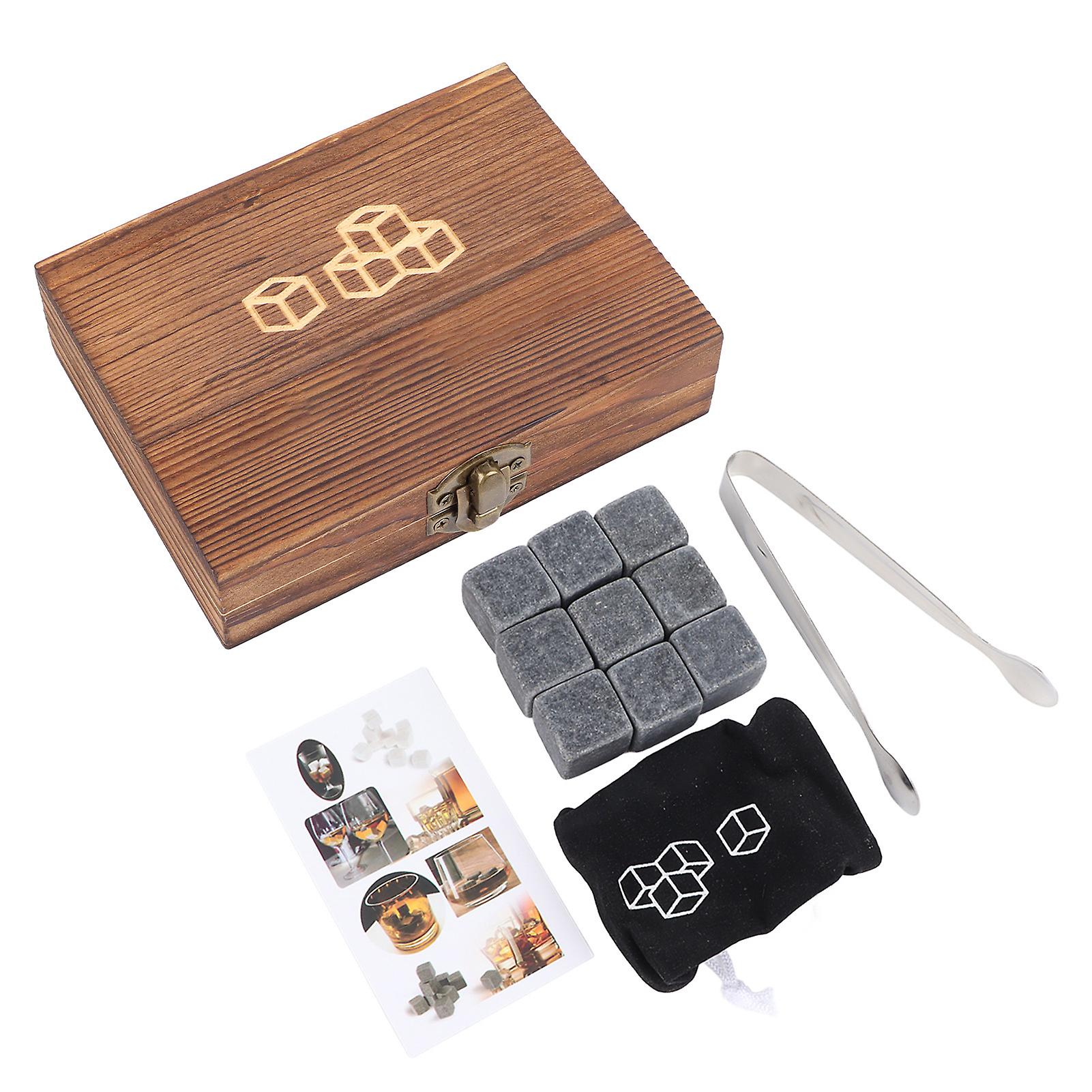 Whiskey Stone Black Multifunctional Portable Chilling Cooler Rocks with Tweezers Storage Box For Drinking Gift