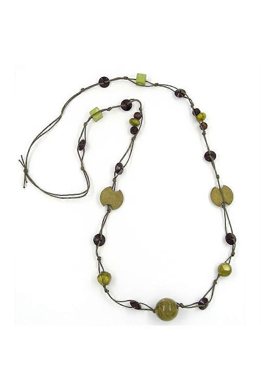 Necklace Beads Green-olive-brown 100cm - Gl02105