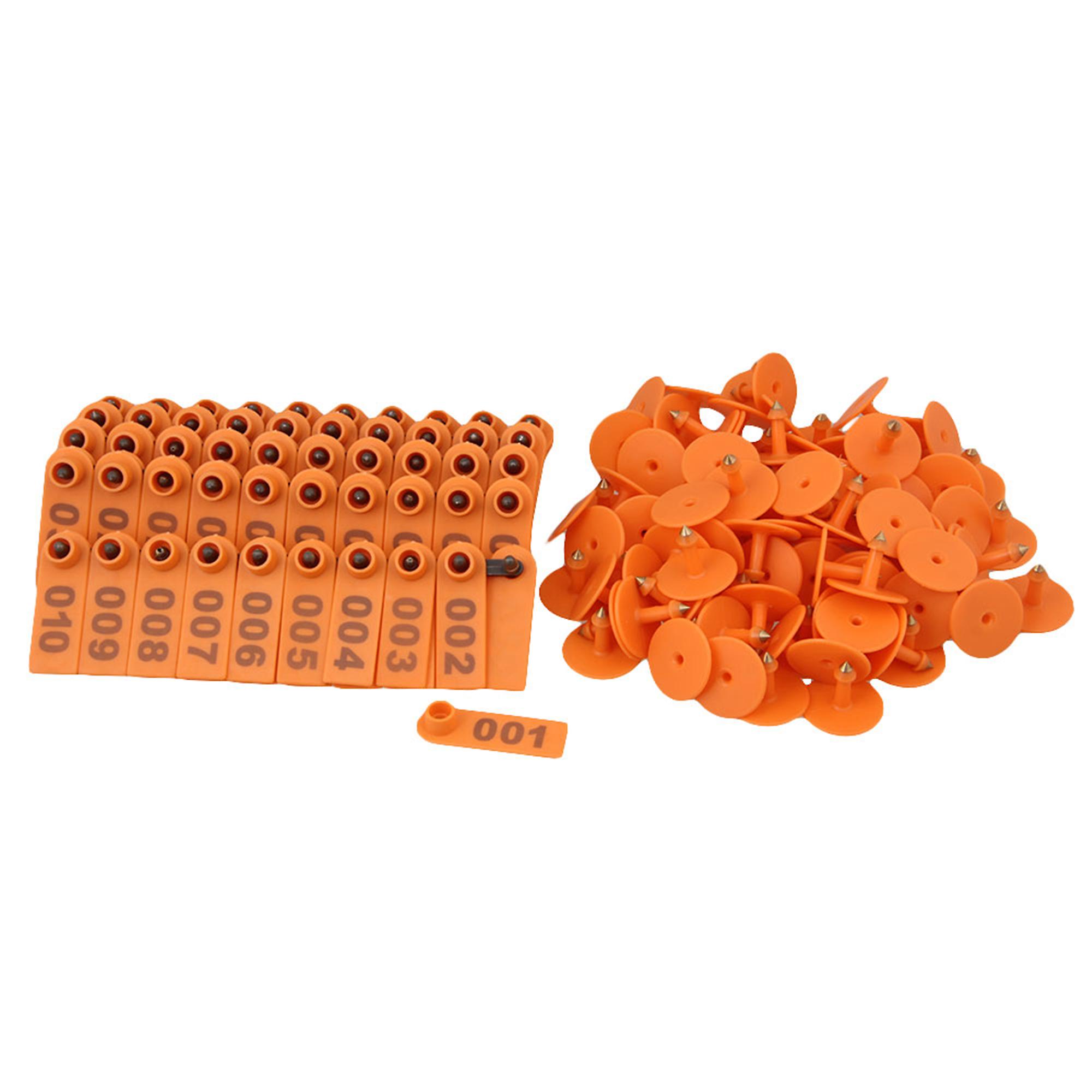100 Sets Goat Sheep Pig 1-100 Number Plastic Livestock Ear Tag With Orange Color